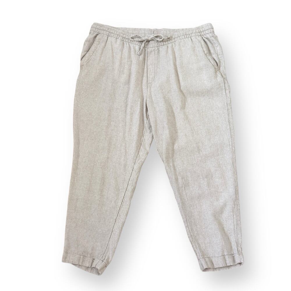 Old Navy Linen Blend Ankle Pants XL Beige Neutral Elastic Waist Tapered Crop